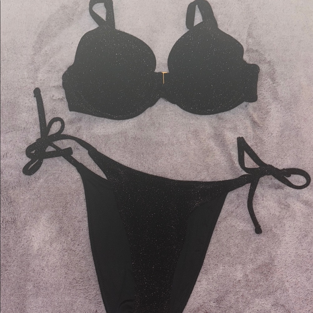 Victoria's Secret Black Glitter Bikini Timeless Swimwear
